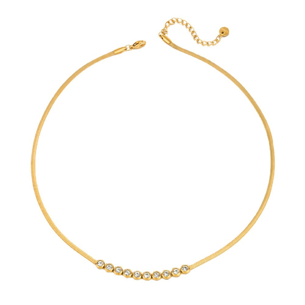 Wholesale Colored Diamond Stainless Steel Necklace 18K Gold Snake Bone Chain